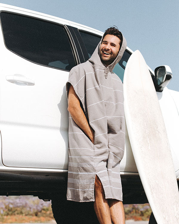 Classic Stripe Hooded Poncho - Grey