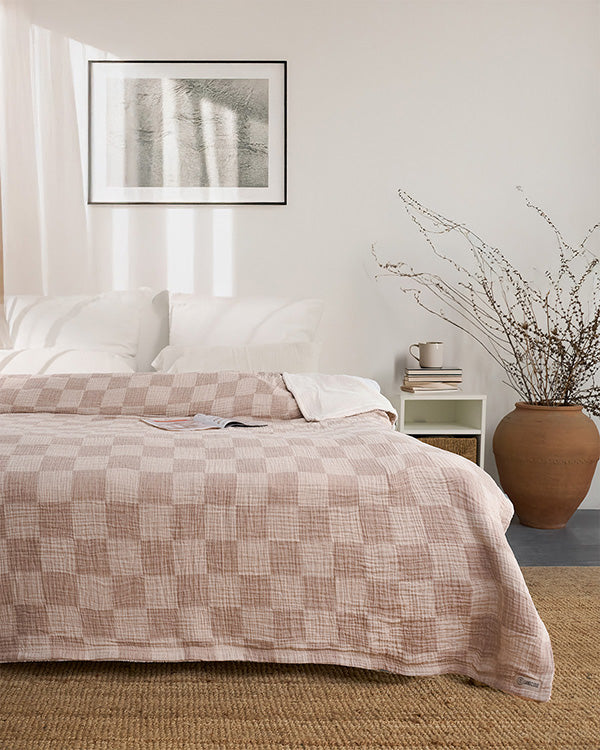 Cloud Checker Plush Blanket - Beige