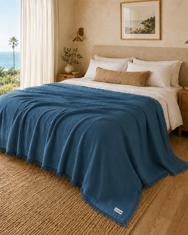 Lara Dark Denim - Muslin Blanket - Queen
