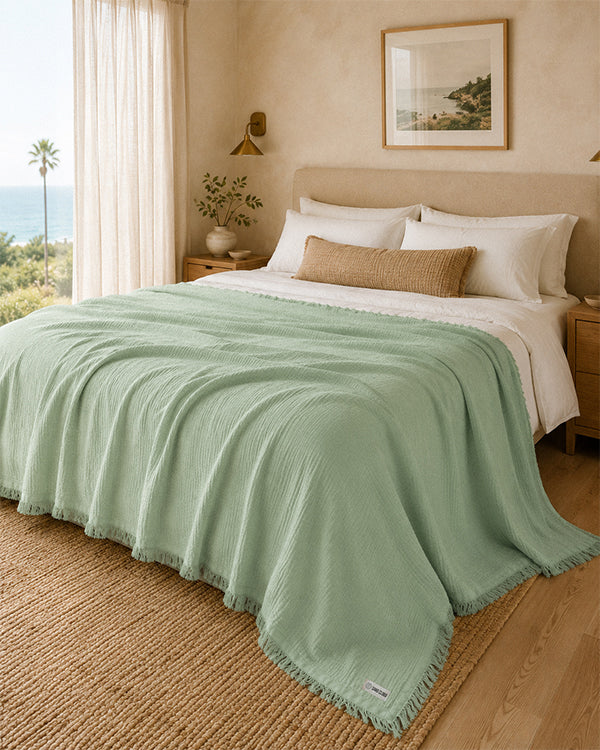 Lara Sage- Muslin Blanket - Queen
